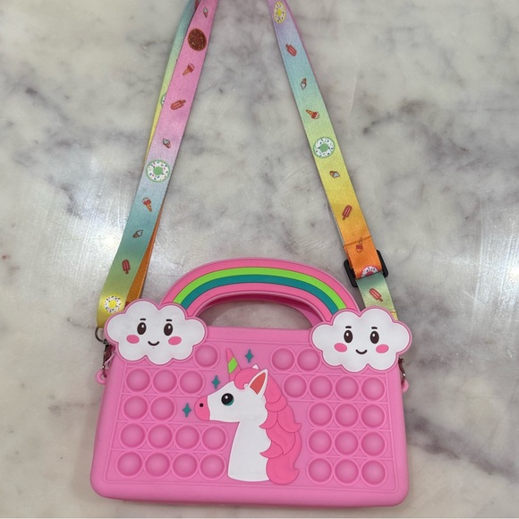 Kids Pink Unicorn Pop It zipper Bag with removable strap - Picture 1 of 3
